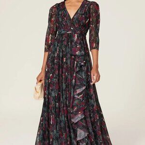 Badgley Mischka Pleated Floral Gown